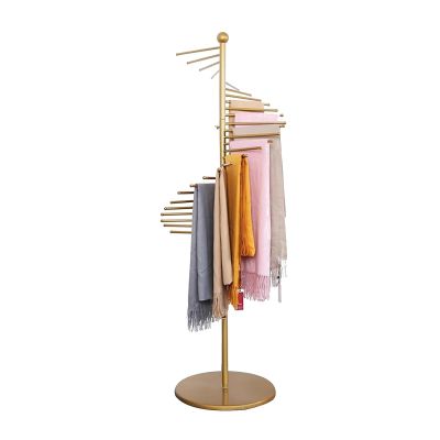Freestanding Metal Scarf Holder Display Rack with Spiral Design, Belt Shawl Hanger Hijab Organizer, Retail Display Stands,for Clothing Store Commercial Home, Space Saving Shelves (Color : Gold, Size