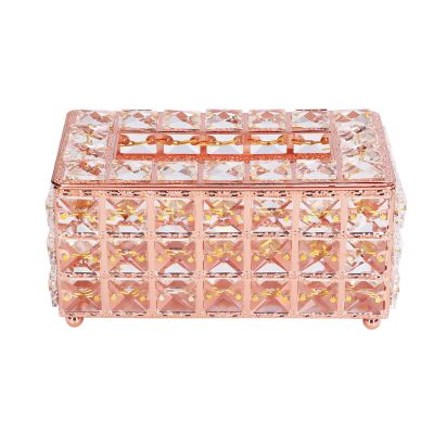 BEIJIALY Rectangular Crystal Tissue Box Cover, Decorative Napkin Dispenser Tissue Box Holder, Multifunctional Fashionable Tissue Holder, Sparkling Napkin Facial Tissue Holder for Home(Rose Gold)