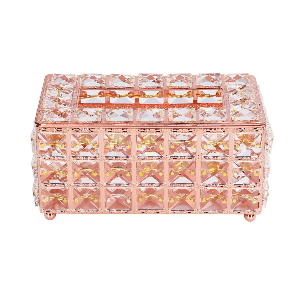 BEIJIALY Rectangular Crystal Tissue Box Cover, Decorative Napkin Dispenser Tissue Box Holder, Multifunctional Fashionable Tissue Holder, Sparkling Napkin Facial Tissue Holder for Home(Rose Gold)