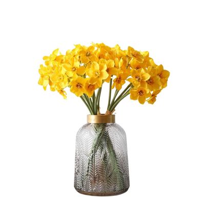 XIZHI 18 Pcs Artificial Flowers White Artificial Daffodils Flowers Real Touch Faux Silk Daffodils Flowers with Stems Flower Arrangement for Party Wedding Office Home Decor (Yellow)