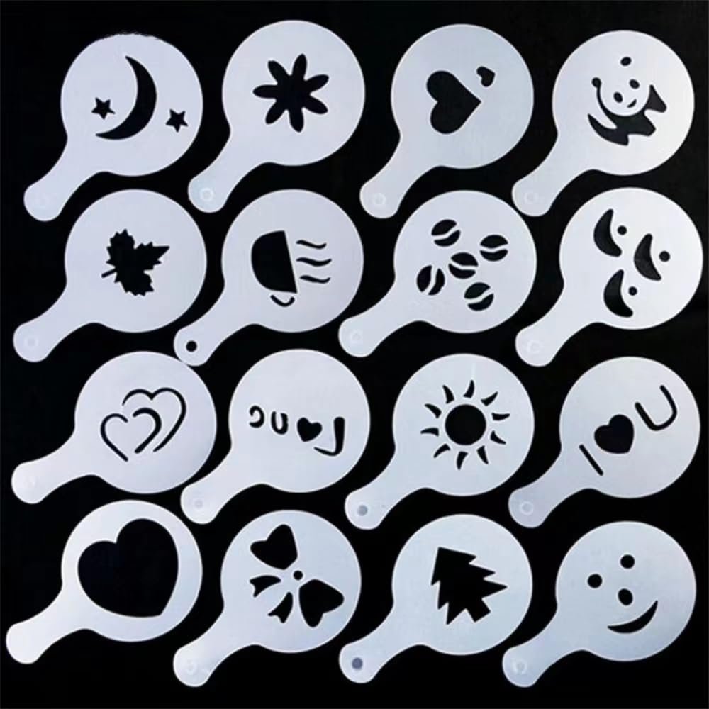 Creative Kitchen Accessories 16 Pieces Fancy Coffee Print Template Kitchen Tools Kitchenware Coffee Spray Template Kitchen Gadgets