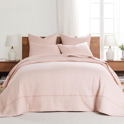 Levtex Home Cross Stitch Reversible King Bedspread Set (120x104in) with 2 Pillow Shams (36x20in) - Stitch Texture - Blush - Cotton King Size Bedspread Set - Soft, Pre-Washed