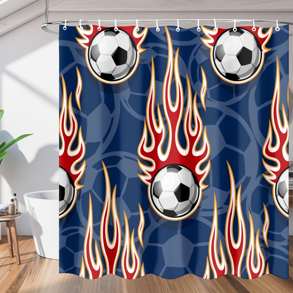 bisibuy Soccer Flame Blue Farmhouse Shower Curtains for The Bathroom Dorm Shower Curtain 72" x 72" Decorative Shower Curtains Funny Cool Bathroom Accessories and Decor