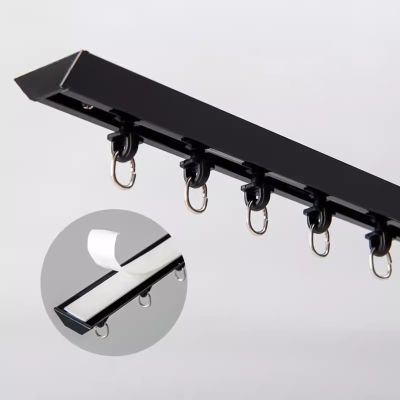 TREGOO No Drill Curtain Track with End Cap & Hooks, Self Adhesive Curtain Rod Aluminum for Bathroom/Doorway/Closet, RV Window Curtain Single Rail (Color : Black, Size : 6ft/1.8m)