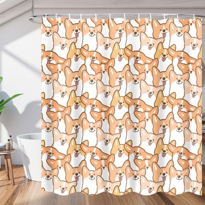bisibuy Corgi Shower Curtain for Bathroom Modern Farmhouse Shower Curtain Set with 12 Hooks Water-Resistant Bathroom Curtains Bathroom Accessories 72" x 72"