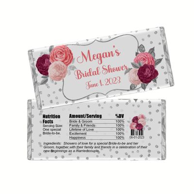 Floral Birthday Party Favors, Personalized Candy Wrappers, DIY Kit, Pack of 20 Custom Chocolate Bar Labels (Coral)