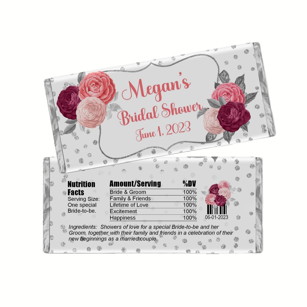 Floral Birthday Party Favors, Personalized Candy Wrappers, DIY Kit, Pack of 20 Custom Chocolate Bar Labels (Coral)
