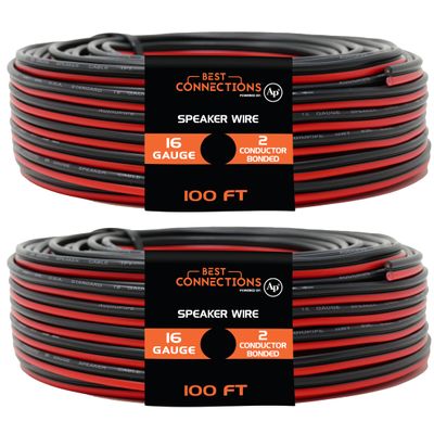 BEST CONNECTIONS Speaker Zip Wire (Various Gauge/Size Options) Primary Bonded Red & Black Speaker Cable Stranded Speaker Wire Car Audio Automotive Home Theatre (200 Feet (100ft x 2), 16 Guage)