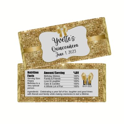 Birthday Party Favors, Personalized Candy Wrappers, Coquette Design, DIY Kit, Custom Chocolate Bar Labels, Pack of 20 (Gold)