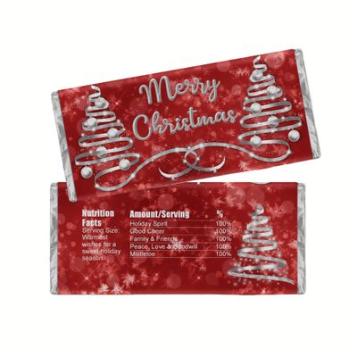 Christmas Party Favor Kit, Candy Wrappers for Chocolate Bar, Pack of 20 Labels (Red/White)