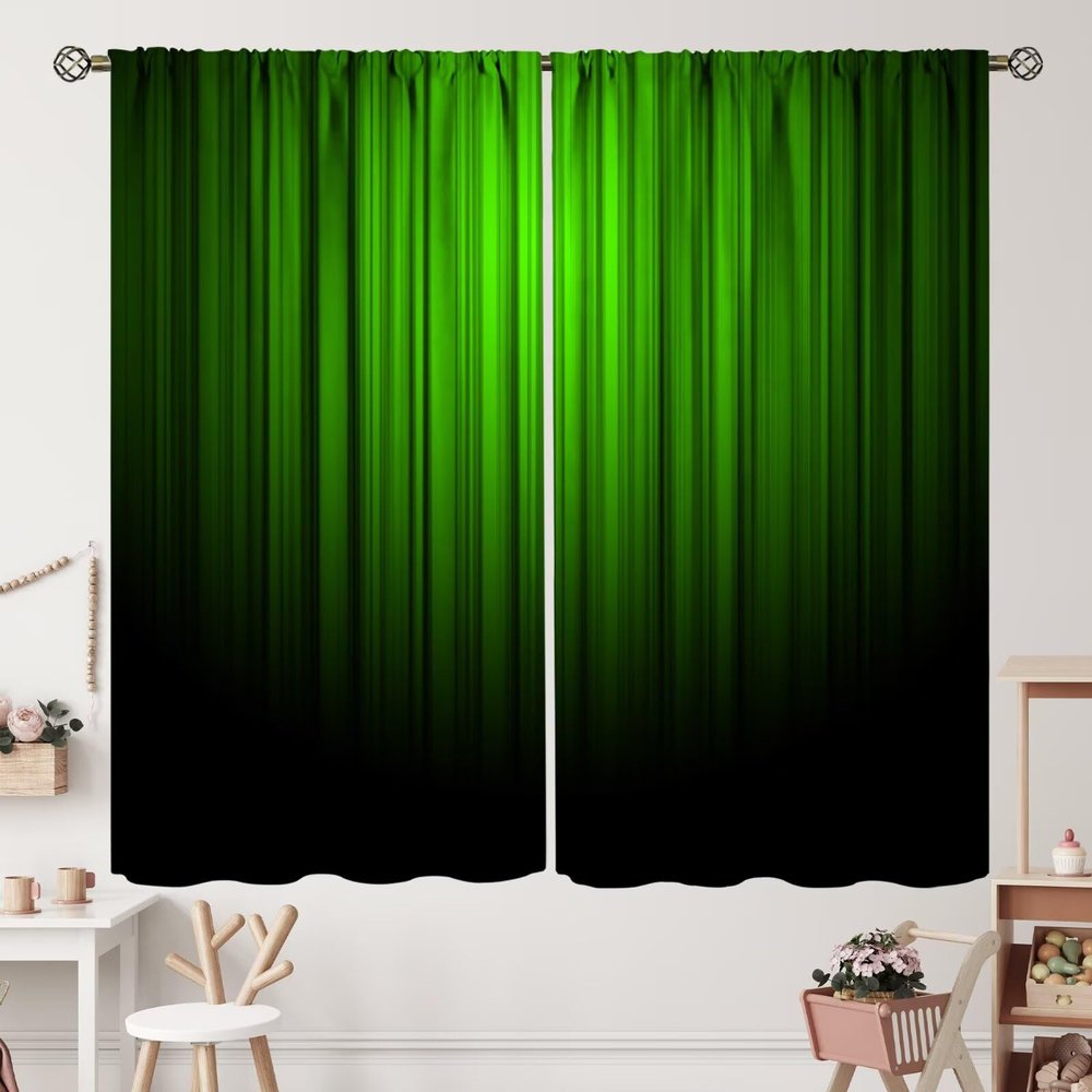 Green and Black Curtains Ombre Gradient Simple Style Art Fun Unique Boho Bright Blackout Rod Pocket Curtains for Bedroom Living Room Kitchen Thermal Insulated Window Drapes 2 Panels 52x84in