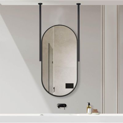 Bathroom Vanity Make-up Mirror with Metal Ceiling Hanging Boom Oval Mirror Wall Mounted Decorative Mirrors for Home Hotel, Black Glass Mirror (Size : 50cmx60cm)