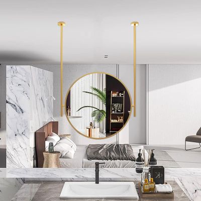 Drsyffsup Hanging Circle Mirror Wall Decor Gold Round Mirror with Ceiling-Mounted Boom for Bathroom, Bedroom, Vanity, Living Room, Home Vanity Makeup Mirror (Size : Diameter-60CM/23.6INCH)