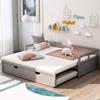 Merax Modern Extending Daybed with 2 Pop Up Trundle Beds Twin to King Wood Sofa Day Bed with Headboard No Box Spring Needed Grey view 3