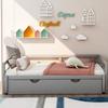 Merax Modern Extending Daybed with 2 Pop Up Trundle Beds Twin to King Wood Sofa Day Bed with Headboard No Box Spring Needed Grey view 4