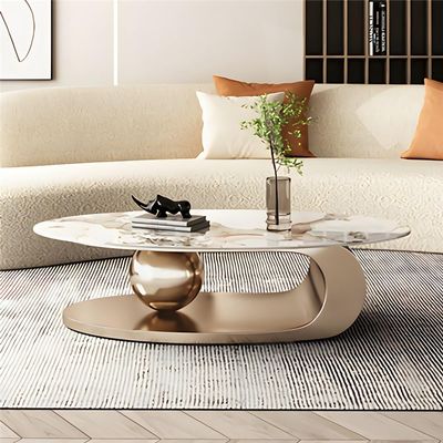 NIUYAO Oval Coffee Table, Modern Minimalist Shape Slate Tabletop with Stainless Steel Base for Living Room Balcony Lounge -Gold 55" L x 27.5" W x 16" H