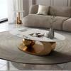 NIUYAO Oval Coffee Table, Modern Minimalist Shape Slate Tabletop with Stainless Steel Base for Living Room Balcony Lounge -Gold 55" L x 27.5" W x 16" H view 3