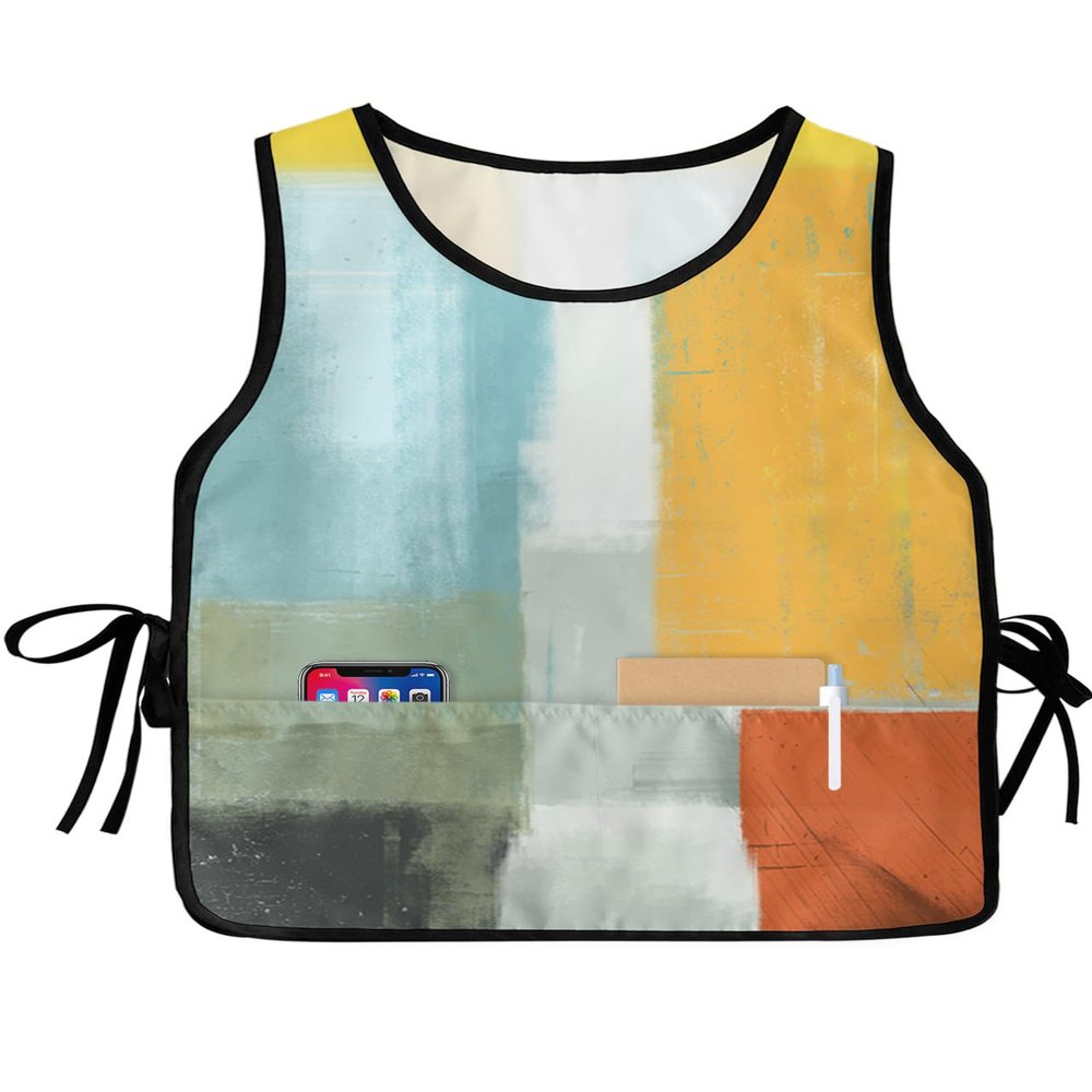 Orange Yellow Teal Cobbler Aprons with 2 Pockets for Women Men,Fashionable Printed Unisex Bib Waterproof Cleaning Smock Vest Abstract Modern Painting Watercolor Art Green White 1 Pack,20''x27.5''