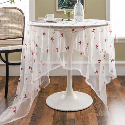 DHAEY Classic Cute Floral Pattern Rectangular lace Tablecloth for Dining Room, Birthday, Wedding or Holiday Celebration (Color : Cherry, Size : 59 * 86in)