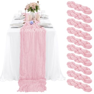 10 Pcs Light Pink Cheesecloth Table Runner 10FT, Gauze Table Runner for Wedding Reception Sheer Bridal Shower Birthday Party Boho Table Decoration, Rustic Romantic Wedding Runner