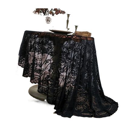 DHAEY Lace Tablecloth Rectangle White Black Lace Tablecloth Vintage Tea Party Table Cloths Lace Table Cover for Wedding (Color : Black, Size : 74in)
