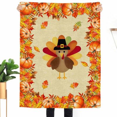 Thanksgiving Turkey Flannel Fleece Blanket 30"x40" Soft Cozy Throw Blankets Farm Harvest Pumpkins Autumn Leaf Lightweight Sofa Couch Throws for Boys/Girls/Teens All Seasons Camping Travel Retro Linen