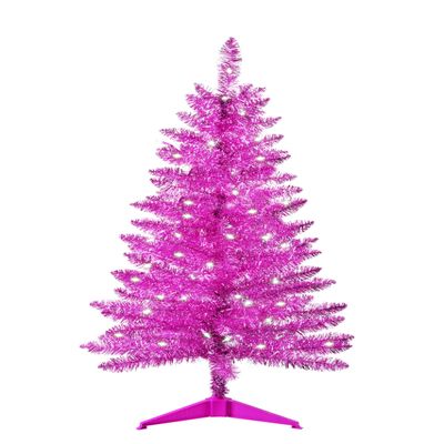 Liguanow 4ft Artificial Full Pink Christmas Tree with Separate Lights, Not Pre-lit Mini Pink Tinsel Pine Christmas Tree, 50 Lights, Small Xmas Tree for Home, Office, Party Decoration, Indoor