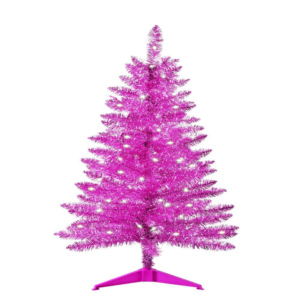 Liguanow 4ft Artificial Full Pink Christmas Tree with Separate Lights, Not Pre-lit Mini Pink Tinsel Pine Christmas Tree, 50 Lights, Small Xmas Tree for Home, Office, Party Decoration, Indoor
