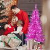 Liguanow 4ft Artificial Full Pink Christmas Tree with Separate Lights, Not Pre-lit Mini Pink Tinsel Pine Christmas Tree, 50 Lights, Small Xmas Tree for Home, Office, Party Decoration, Indoor view 2