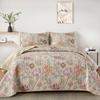 WONGS BEDDING Floral Quilt Set King Size, Khaki Botanical King Bedspread Bedding Sets Soft Lightweight Microfiber Flower Coverlet Set 3 Pieces for All Season (104"x90") view 1