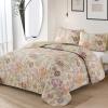 WONGS BEDDING Floral Quilt Set King Size, Khaki Botanical King Bedspread Bedding Sets Soft Lightweight Microfiber Flower Coverlet Set 3 Pieces for All Season (104"x90") view 2