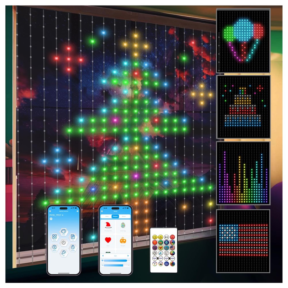 dalattin Curtain Lights,Smart Christmas Window Lights 400 RGB LEDs,IP65 with App&IR Control,Music Sync&DIY Window, Decor for Indoor,Outdoor,6.56x6.56ft