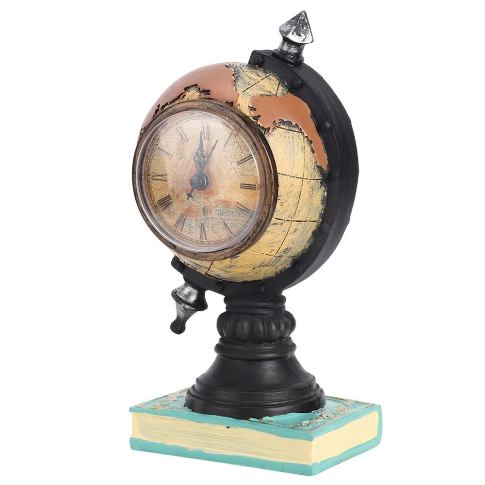 Globe Statue Decoration, Nordic Style Globe Retro Resin Clock Ornaments Desktop Decoration Study Room Living Room Office Decorations/875