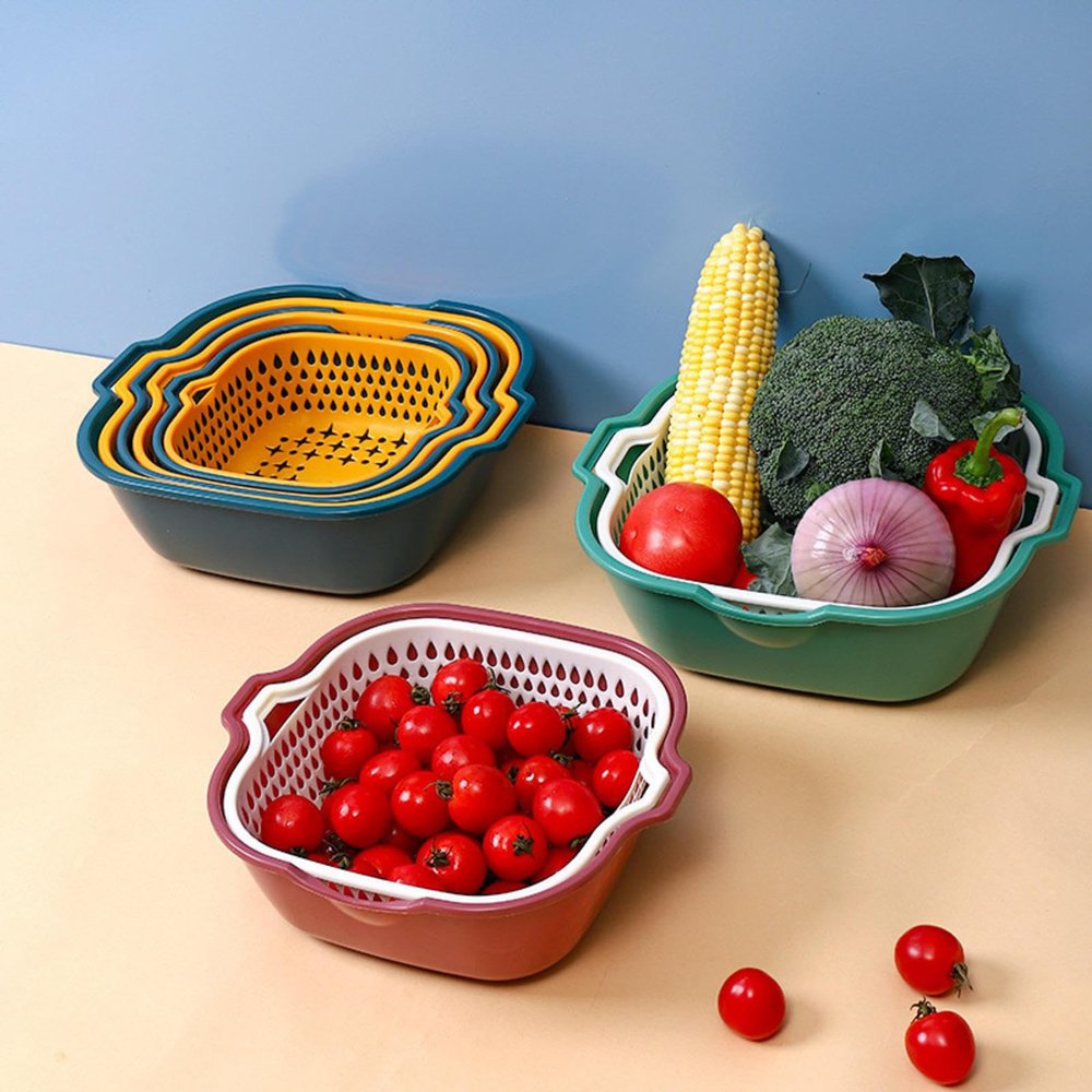 Xzeit Thickened Drain Basket Double Layer Vegetable Washing Basket Multi-Functional Kitchen Household Fruit Baskets