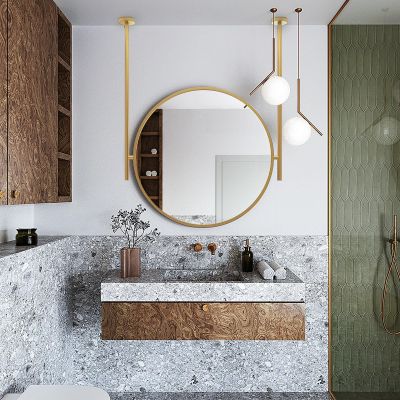 40cm/50cm/60cm/70cm Round Mirror, Circle Wall Mirror with Gold Metal Framed, Ceiling-mounted Mirror for Bathroom, Bedroom, Living Room, Entryways, Washrooms and More ( Size : Diameter-50CM/19.7INCH )