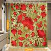 bisibuy Decorative Flower Shower Curtains Modern Farmhouse Fabric Shower Curtain Gold Red Bathroom Curtain Set with Hooks 72"x72" view 4