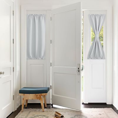 PONY DANCE Non-See-Through Door Curtain Panel, Front Door Side 60% Light Block Privacy Protect Decoration for Front/Back Entry Way Adjustable Size Dual Rod Pocket Top, 25 W x 50 L, Greyish White, 1 PC