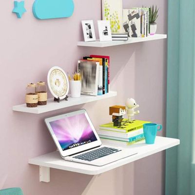 Square Folding Table, Wall Mounted Table Fold Down, Folding Wooden Table, Stable Sturdy Construction, for Study Bedroom Bathroom or Balcony