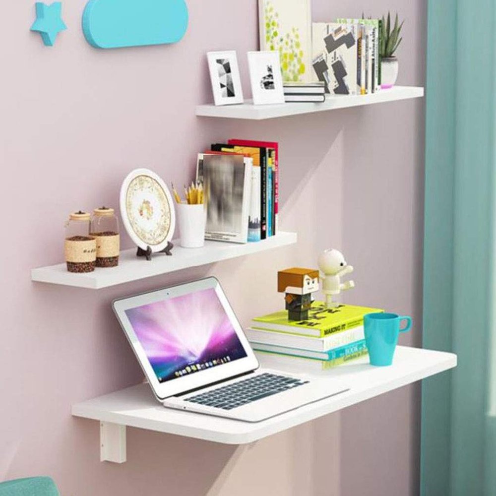 Square Folding Table, Wall Mounted Table Fold Down, Folding Wooden Table, Stable Sturdy Construction, for Study Bedroom Bathroom or Balcony