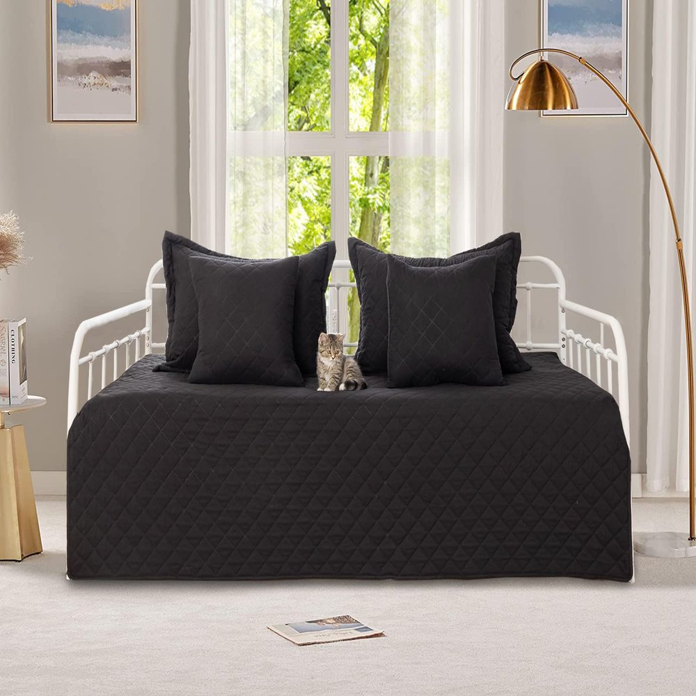 5-Piece Cozy Daybed Bedding Set - Twin/Double Sided Quilting Comforter & Bedspread, Geometric Print, 39"x75" with 4 Pillow Shams