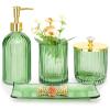 Haturi Bathroom Accessories Set, 4 Pcs Green Glass Bathroom Accessory Set Complete w/Lotion Soap Dispenser, Toothbrush Holder, Qtip Holder, Vanity Tray, Gold Bathroom Decor, Gift for Home Apartment view 1