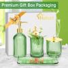 Haturi Bathroom Accessories Set, 4 Pcs Green Glass Bathroom Accessory Set Complete w/Lotion Soap Dispenser, Toothbrush Holder, Qtip Holder, Vanity Tray, Gold Bathroom Decor, Gift for Home Apartment view 4