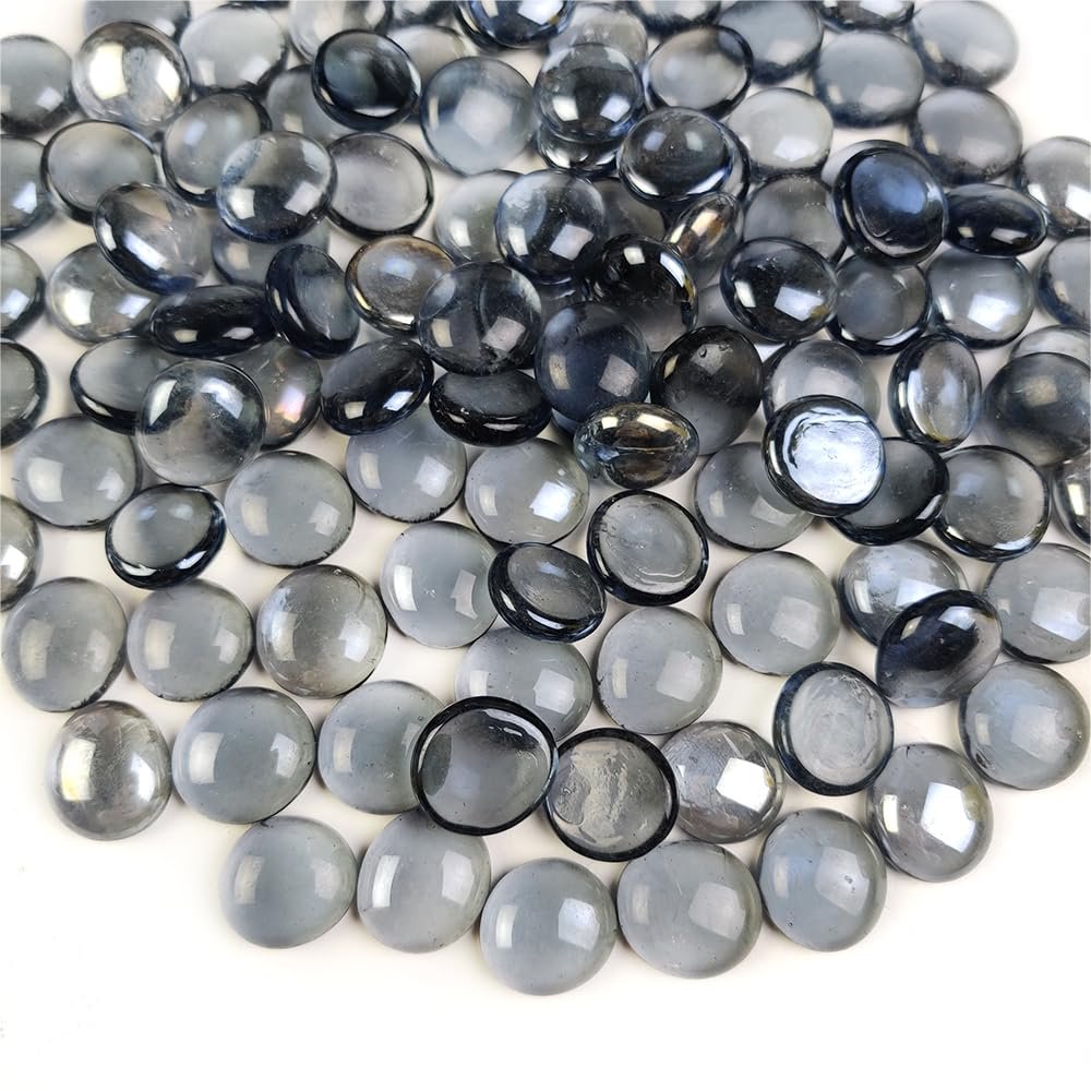 HappyFiller Grey Flat Glass Marbles 1 Lb, Glass Gems for Vase Filler