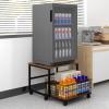 19.7"x19.7" Mobile Mini Fridge Stand with Large Storage Pull-Out Basket and Lockable Wheels Heavy Duty Compact Refrigerator Table Rolling Appliance Cart for Dorm Bedroom Apartment view 1