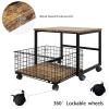 19.7"x19.7" Mobile Mini Fridge Stand with Large Storage Pull-Out Basket and Lockable Wheels Heavy Duty Compact Refrigerator Table Rolling Appliance Cart for Dorm Bedroom Apartment view 3