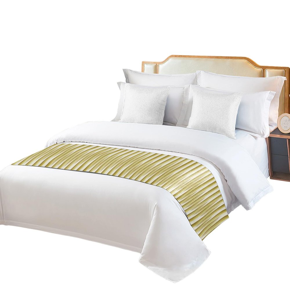 Abstract Minimalist Bed Runner Scarf Twin Size,Luxury Bed Throw Runners & Scarves for Twin Full Queen King Foot of Bed,Bedroom Wedding Room Decoration,Gold Geometric Metallic Gradient Stripes 71"x20"