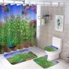 Beautiful Peacock 4 Pcs Waterproof Shower Curtain Set,Watercolor Spring Garden Theme Purple Flowers Peacock with Waterproof Toilet Cover Shower Mat Rugs view 1