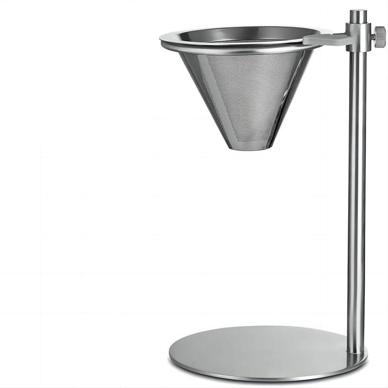 ASMEIR Stainless steel coffee hand pot drip holder, coffee holder with adjustable double filter, pour coffee directly into cup or thermos silver
