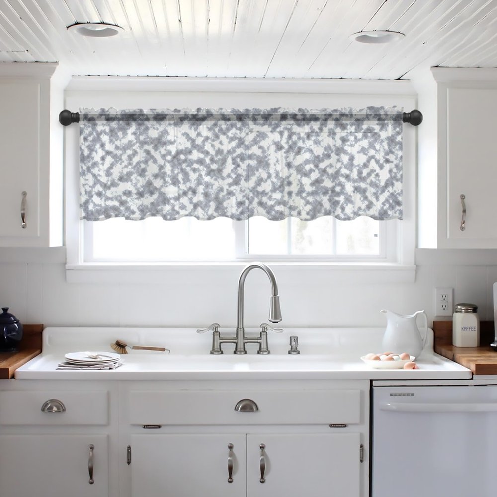 Abstract Grey Valance Curtains for Kitchen/Living Room/Bathroom/Bedroom Window,Rod Pocket Small Topper Half Short Window Curtains Voile Sheer Scarf, Modern Minimalist Geometric Aesthetics Art 54"x18"