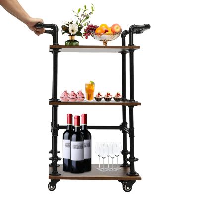 YIYIONCE 3-Tier Industrial Rolling Bar Cart, Beverage Cart, Bar Shelves for Liquor Bottles, Wine Rack Carts on Wheels with Storage, Carts for Bar, Garden,Office & Kitchen (Brown) | US Stock